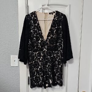 Missguided Black Lace Romper with Nude Lining